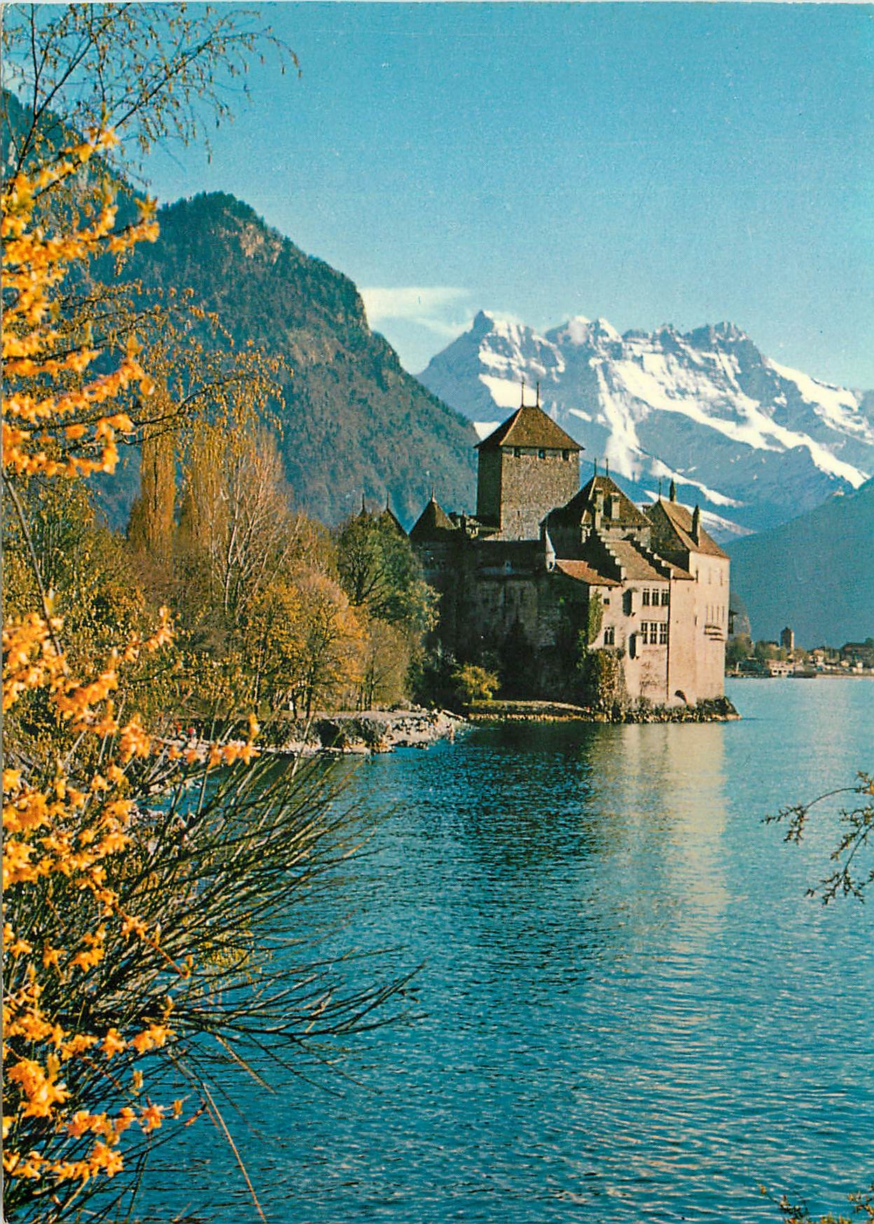CPM Schweiz Suisse Switzerland Chateau de Chillon pres Montreux Lac Leman et les Dents du Midi Schloss Chillon bei Montr