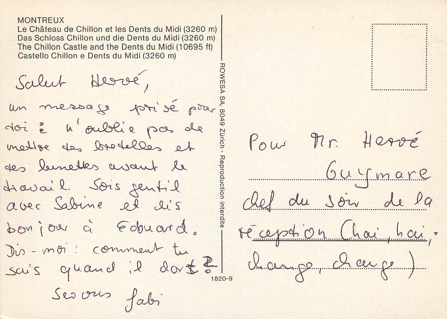 CPM Montreux Le Chateau de Chillon et les Dents du Midi Das Schloss Chillon und die Dents du Midi Castello Chillon e Den — Rückseite
