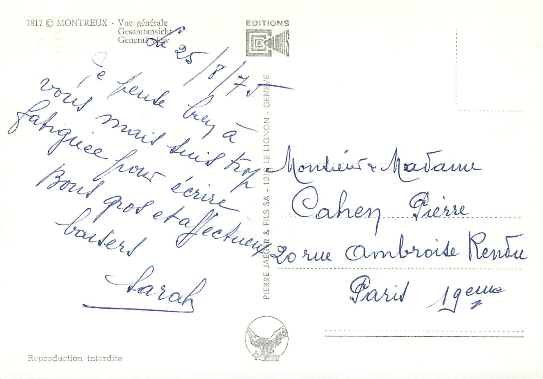 CPM Montreux Vue generale Gesamtansicht Reproduction interdite — Rückseite