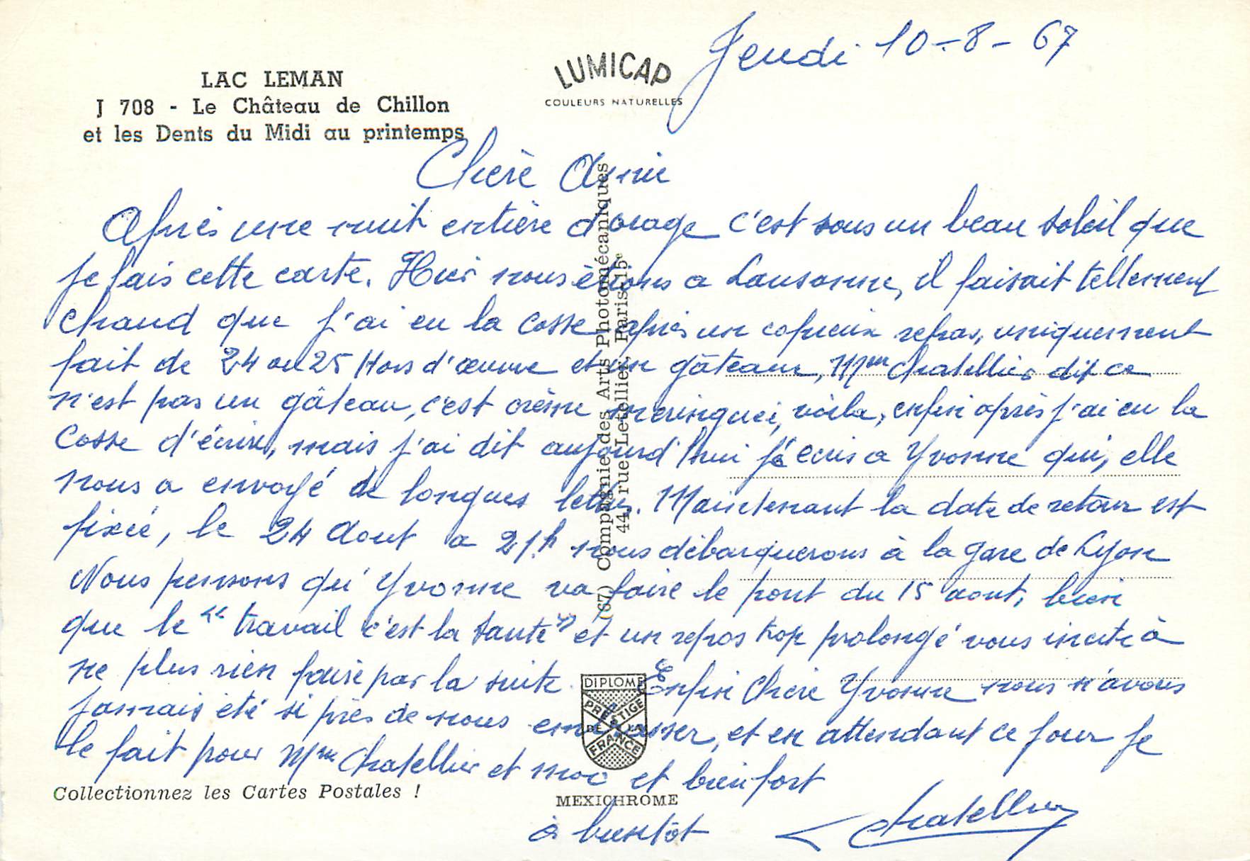 CPM Lac Leman Le Chateau de Chillon et les Dents du Midi au printemps Lumicap Collectionnez les Cartes Postales — Rückseite