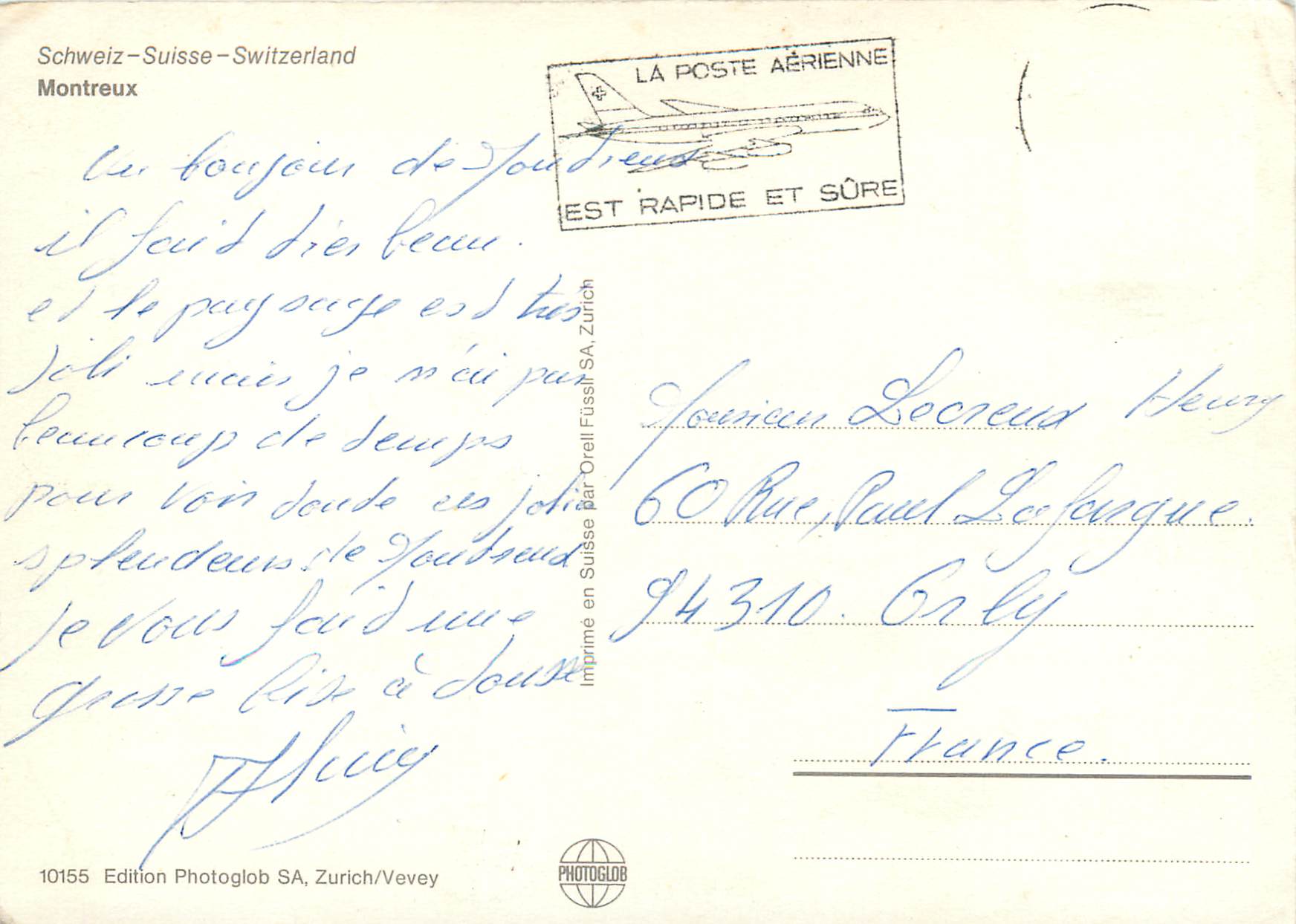 CPM Montreux Liberte et Patrie Schweiz Suisse Switzerland Montreux Edition Photoglob S A Zurich Vevey — Rückseite