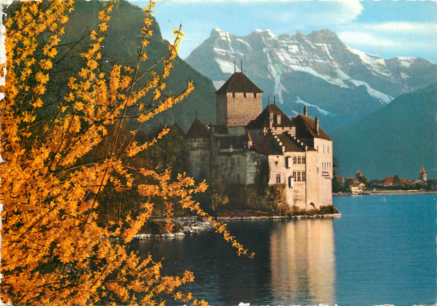 CPM Chateau de Chillon et les Dents du Midi Schloss Chillon und die Dents du Midi Mittageziken Castello di Chillon ed i 