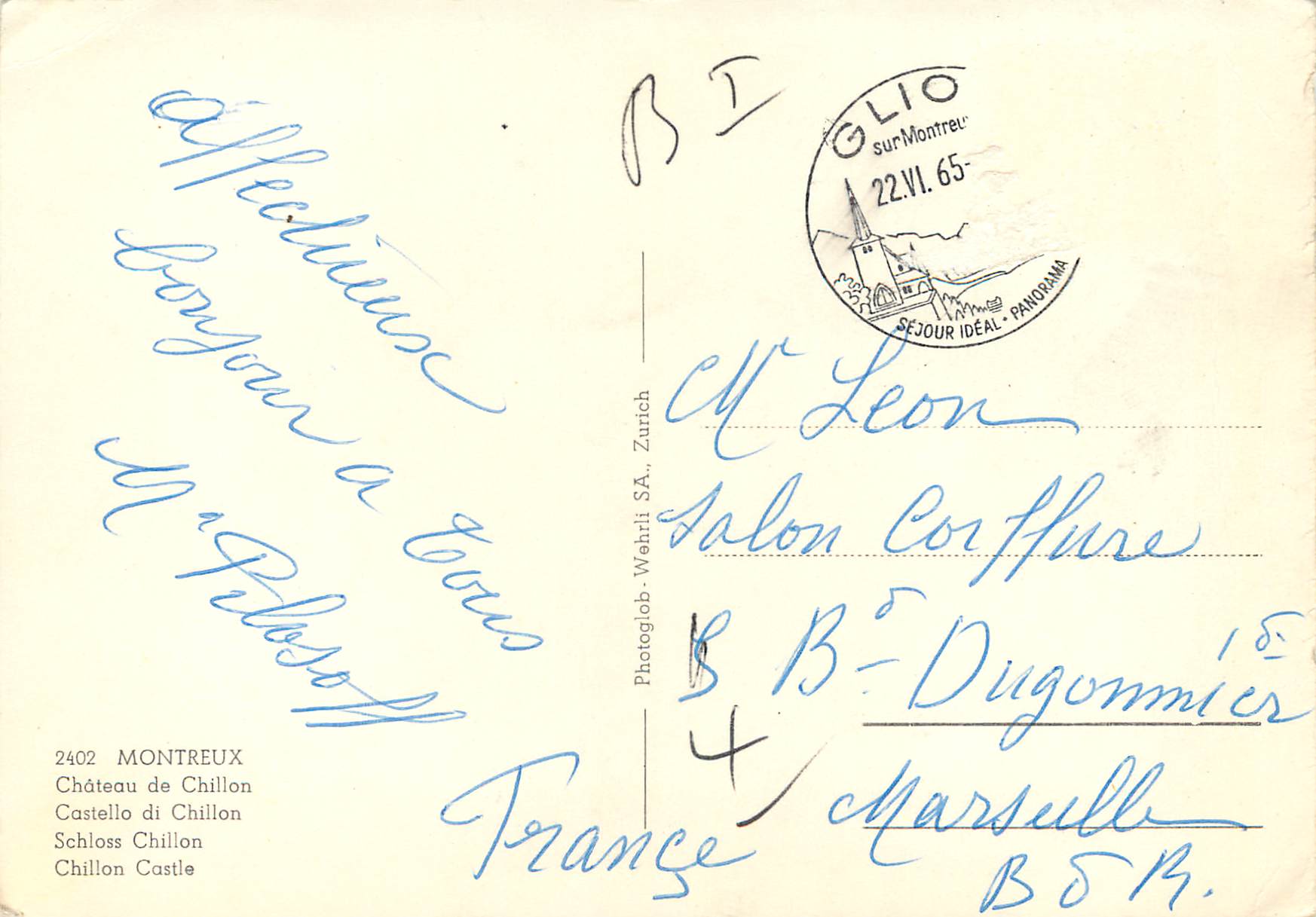 CPM Montreux Chateau de Chillon Castello de Chillon Schloss Chillon — Verso