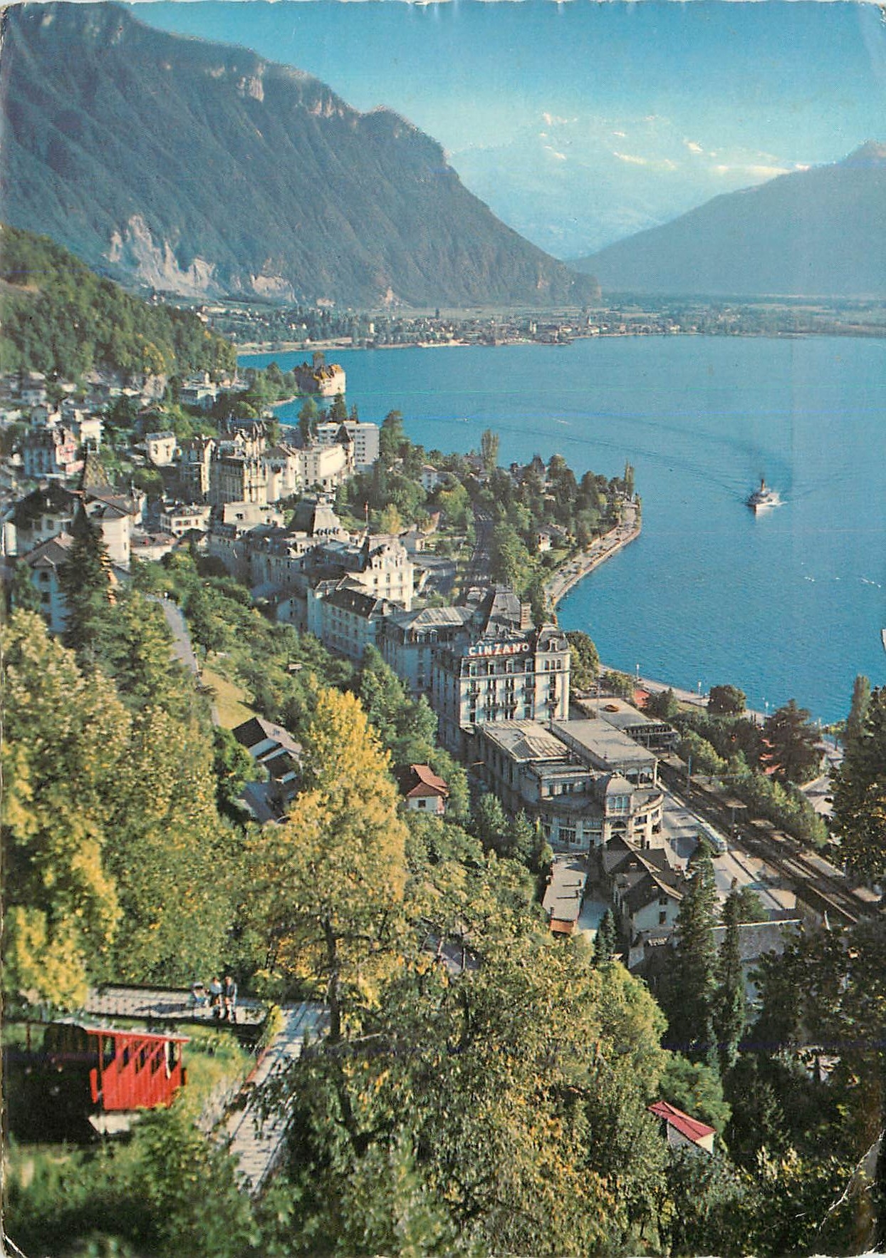 CPM Territet Veytaux pres Montreux Faniculaire pour Glion Au fond Chateau de Chillon Villeneuve et les Dents du Midi