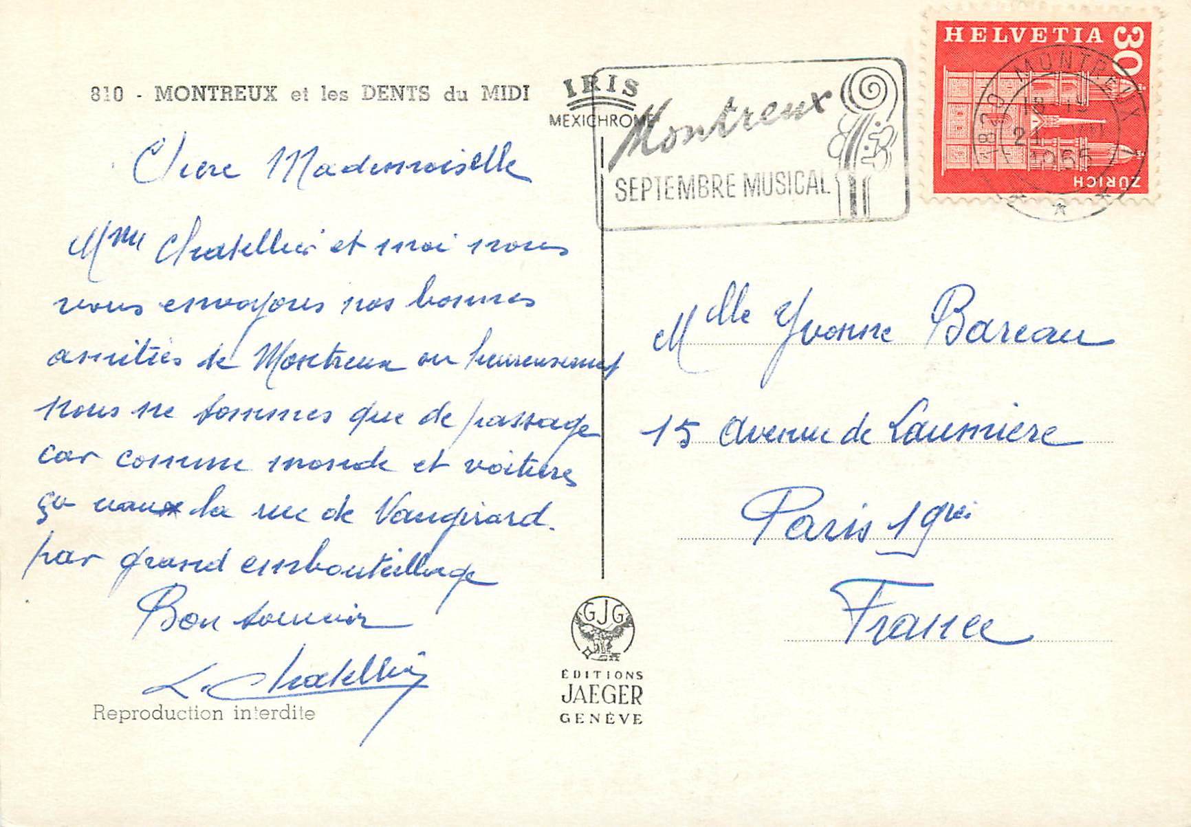 CPM Montreux et les Dents du Midi Septembre Musical Iris Mexichrome Helvetia — Rückseite