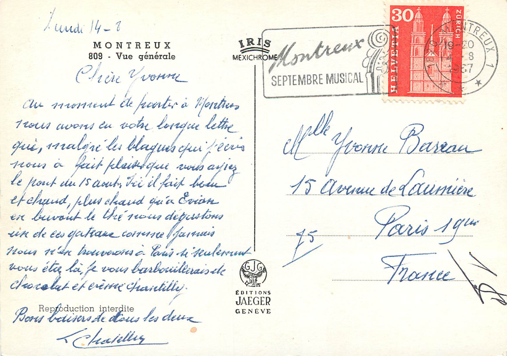 CPM Montreux Vue generale Montreux Septembre Musical Helvetia Zurich — Rückseite