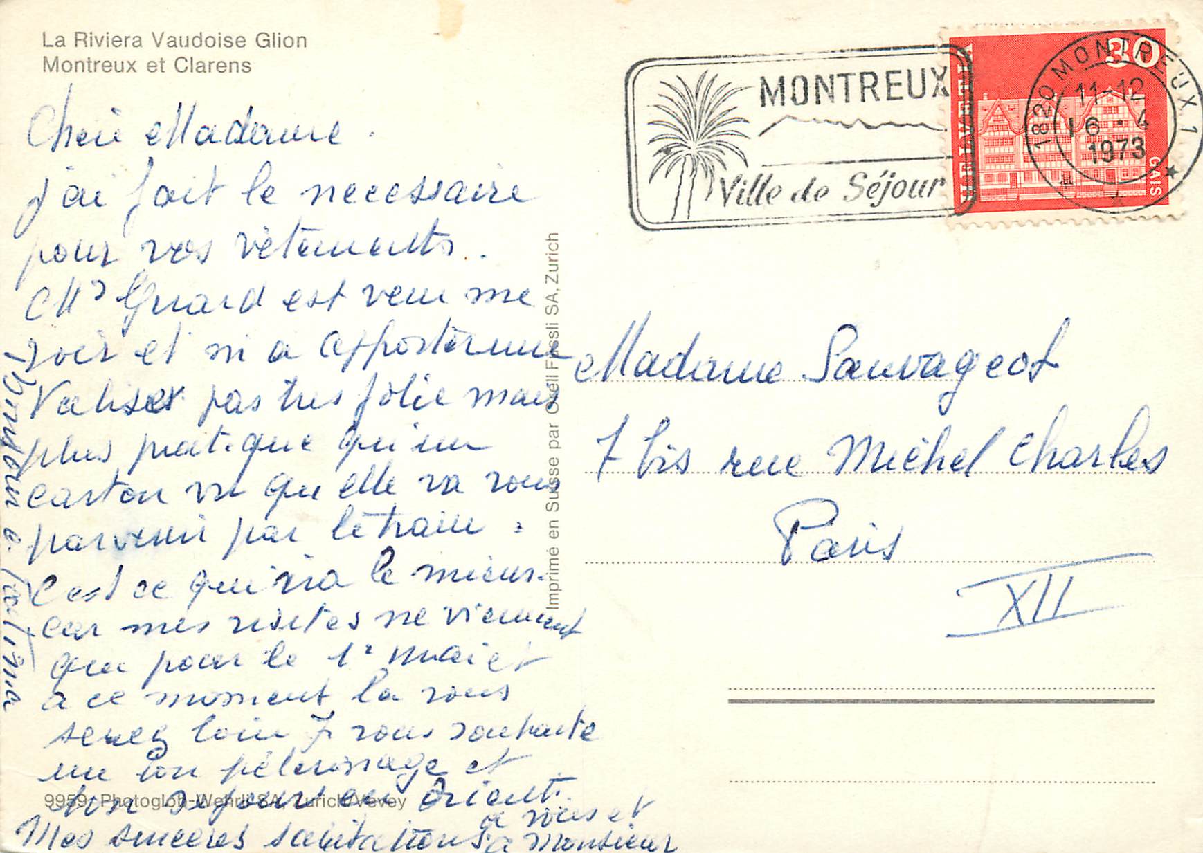 CPM Le Riviera Vaudoise Glion Montreux et Clarens Montreux Ville de Sejour — Rückseite