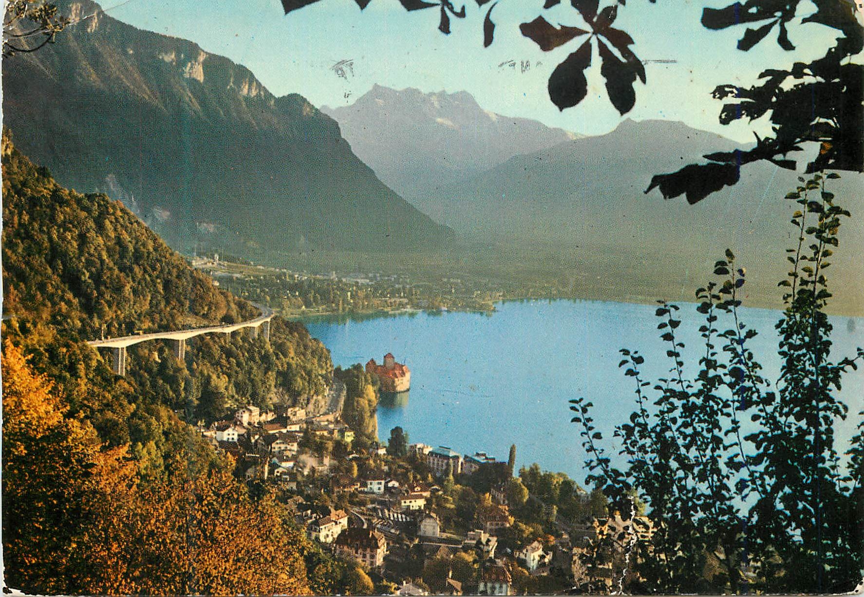 CPM Chateau de Chillon Dents du Midi et autoroute Schloss von Chillon Dents du Midi und Autobahn Castello de Chillon Den