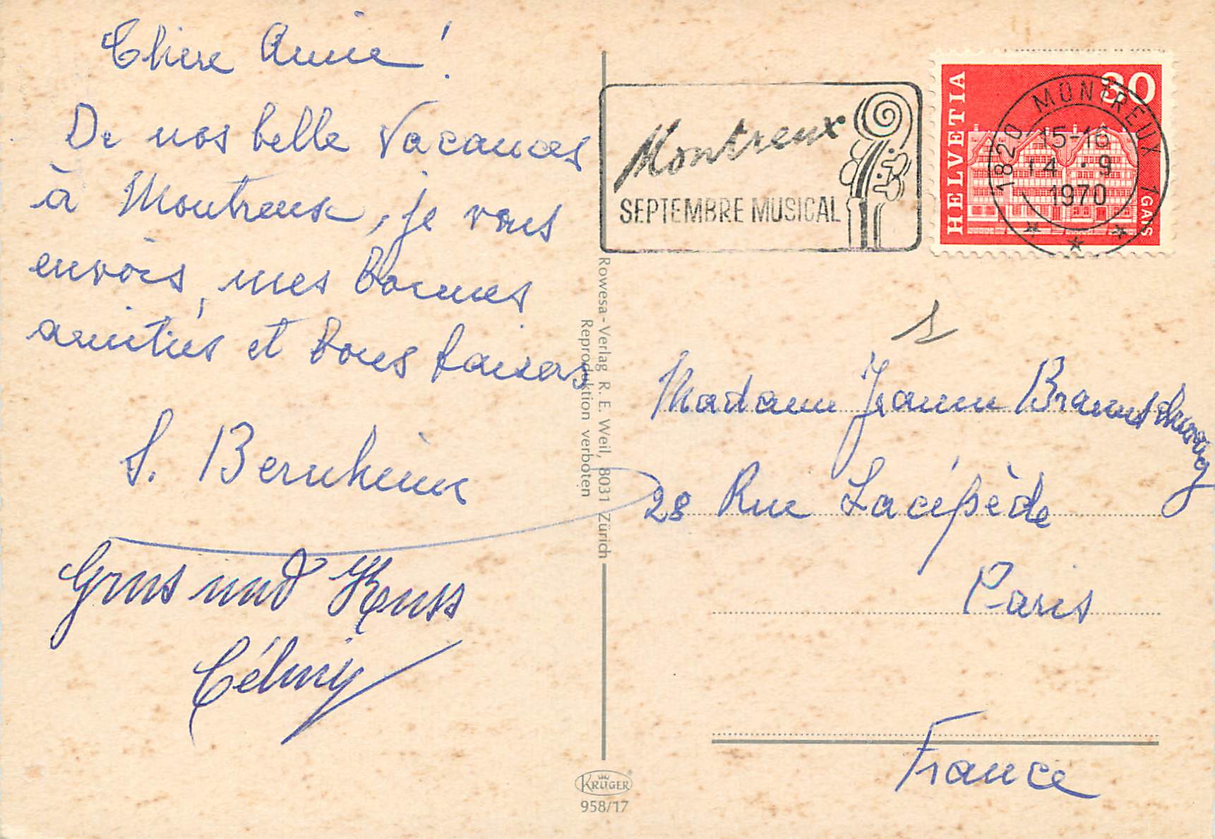 CPM Souvenir de Montreux Montreux Septembre Musical Helvetia Cygnes — Verso