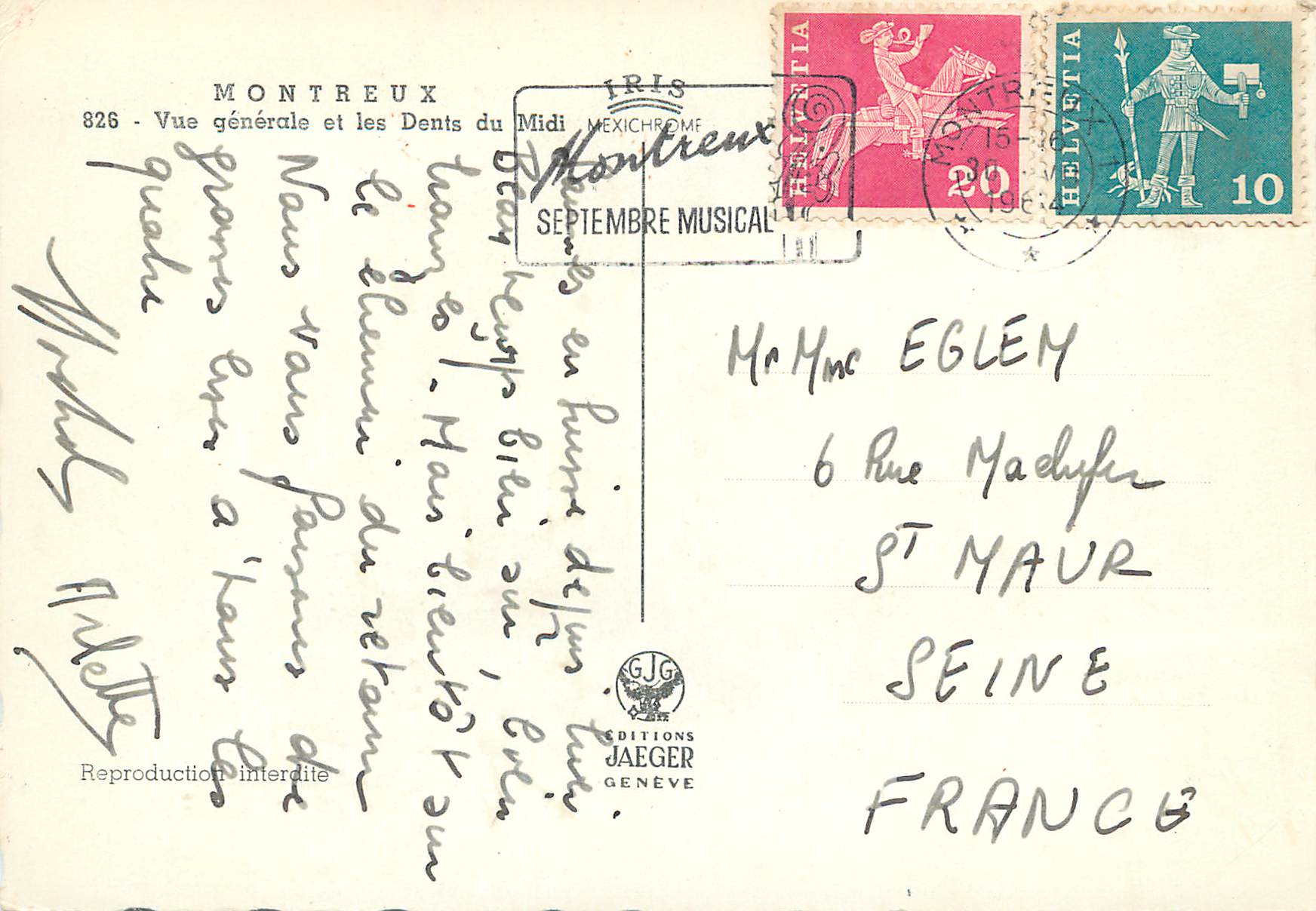 CPM Montreux Vue generale et les Dents du Midi Helvetia Iris Mexichrome — Rückseite