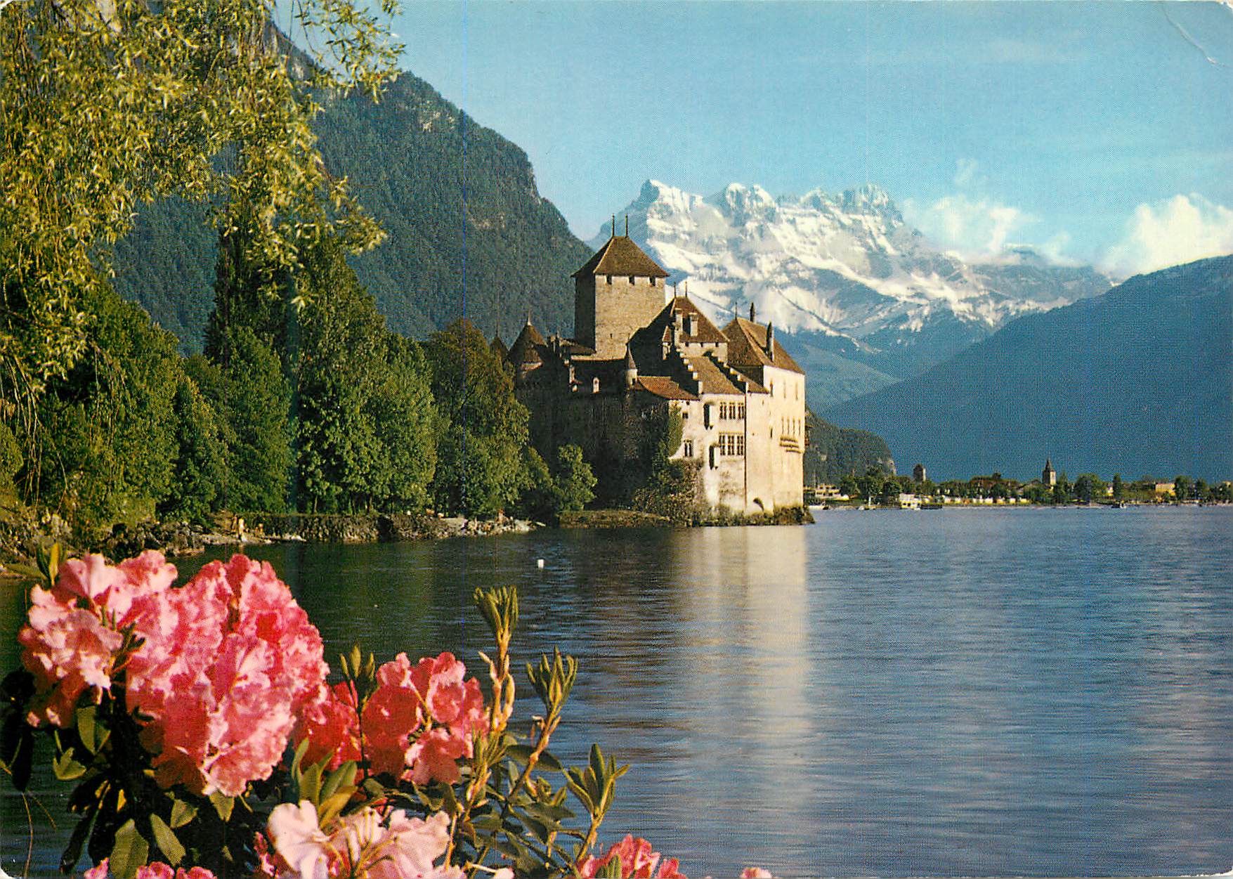 CPM Chateau de Chillon pres Montreux Lac Leman et les Dents du Midi Schloss Chillon bei Montreux mit Genfersee und Dents