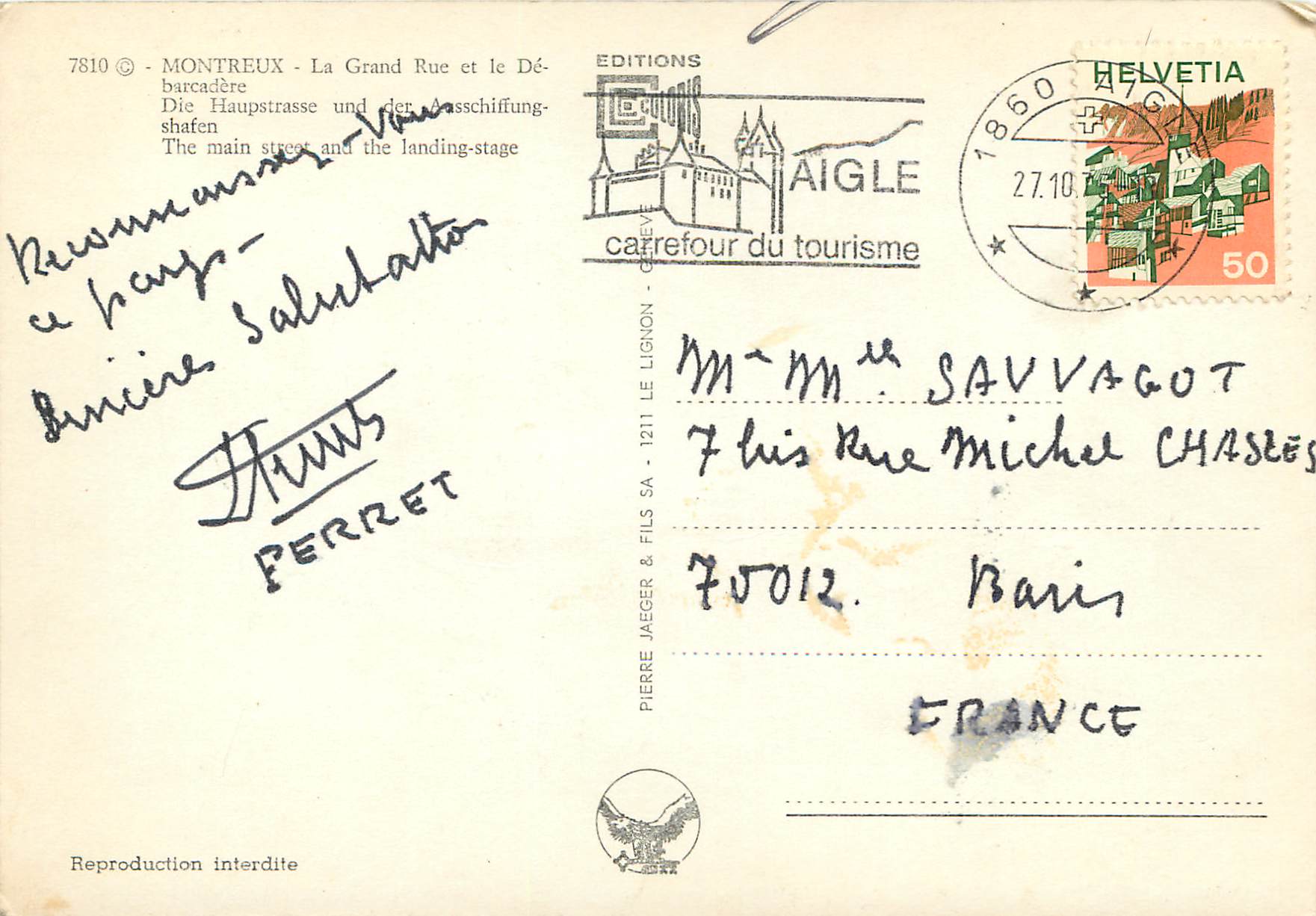 CPM Montreux La Grand Rue et le Dents barcadere Dei Haupstrasse und der Ausschiffung shafen Aigle carrefour de tourisme  — Back