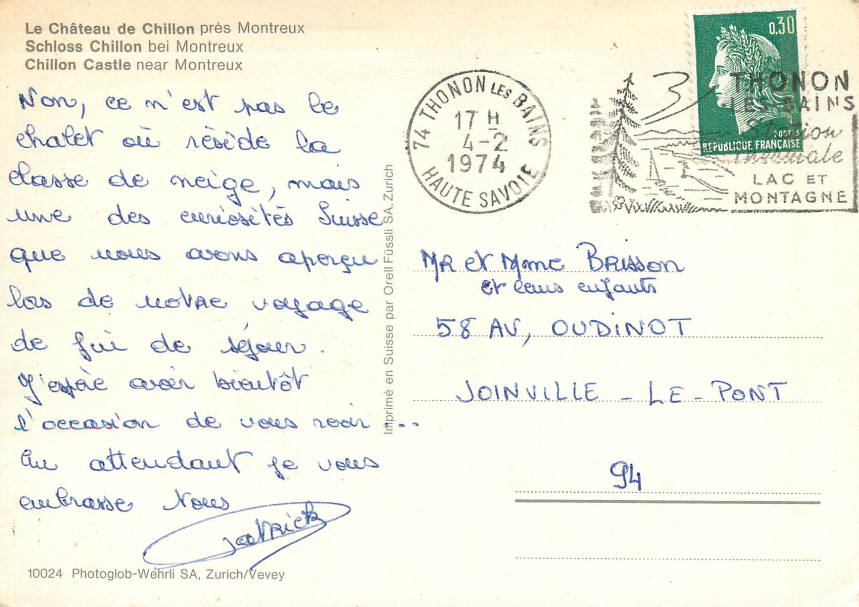 CPM Le Chateau de Chillon pres Montreux Schloss Chillon bei Montreux Thonon Les Bains Haute Savoie Lac et Montagne — Rückseite