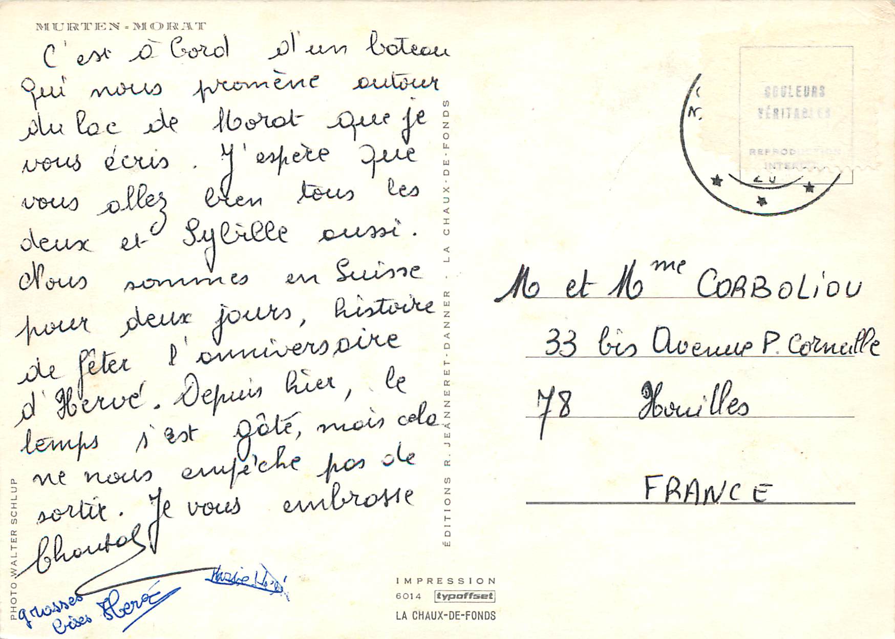 CPM Murten Morat Impression La Chaux de Fonds — Verso