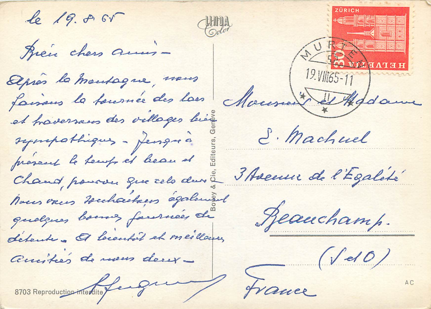 CPM Morat Murten Helvetia Zurich Reproduction interdite — Back