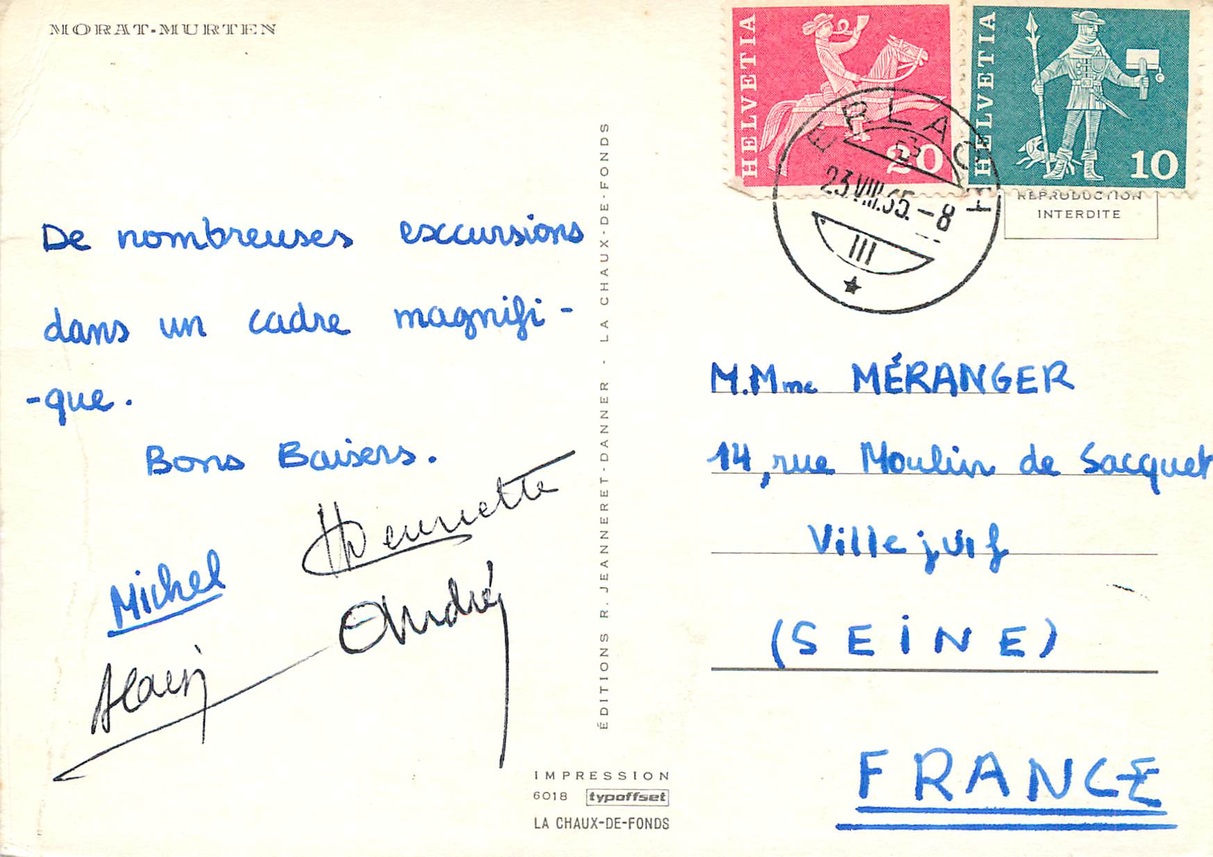 CPM Morat Morat Murten Impression La Chaux de Fonds Helvetia — Verso