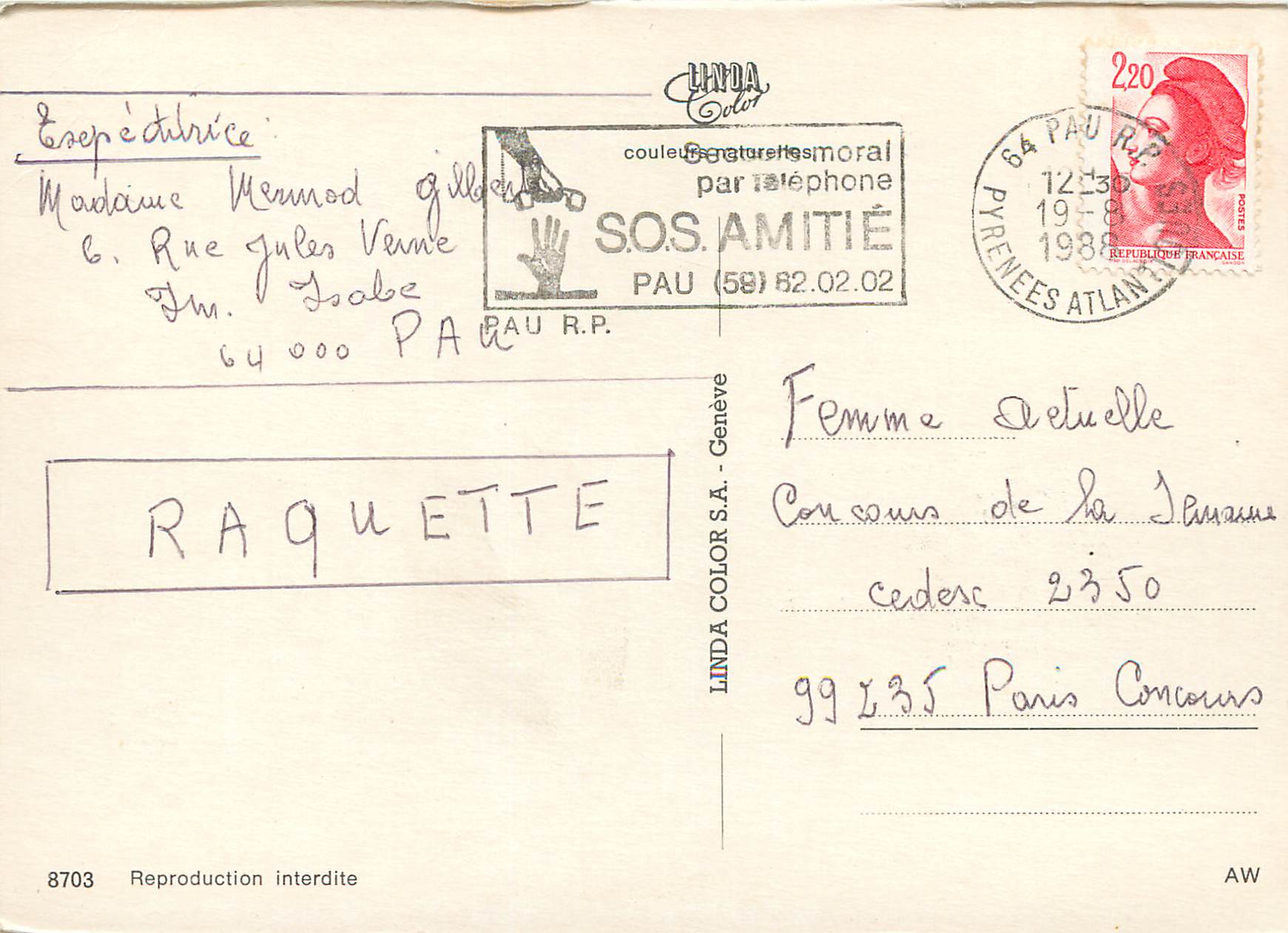 CPM Morat Murten S O S Amitie Pau Pyrenees Atlan Linda Color S A Geneve — Back