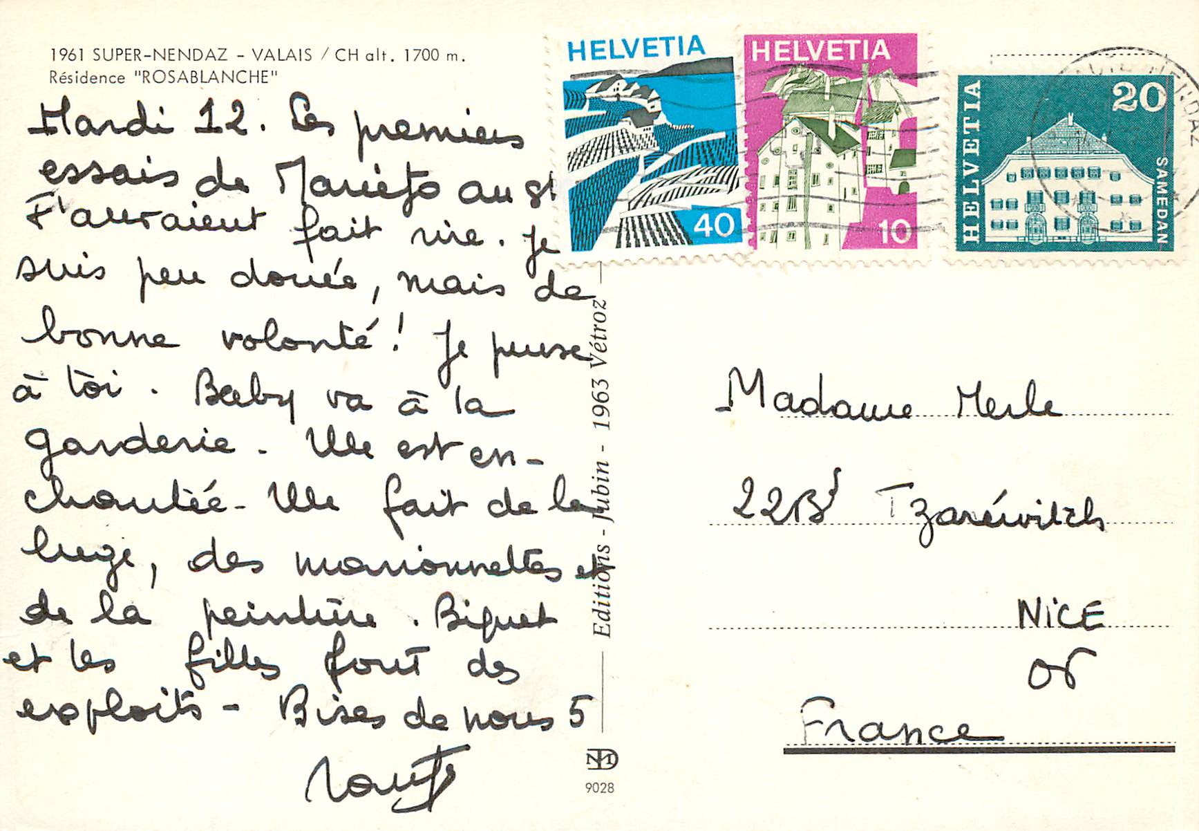 CPM Super Nendaz Valais C H alt Residence Rosablanche Helvetia — Rückseite