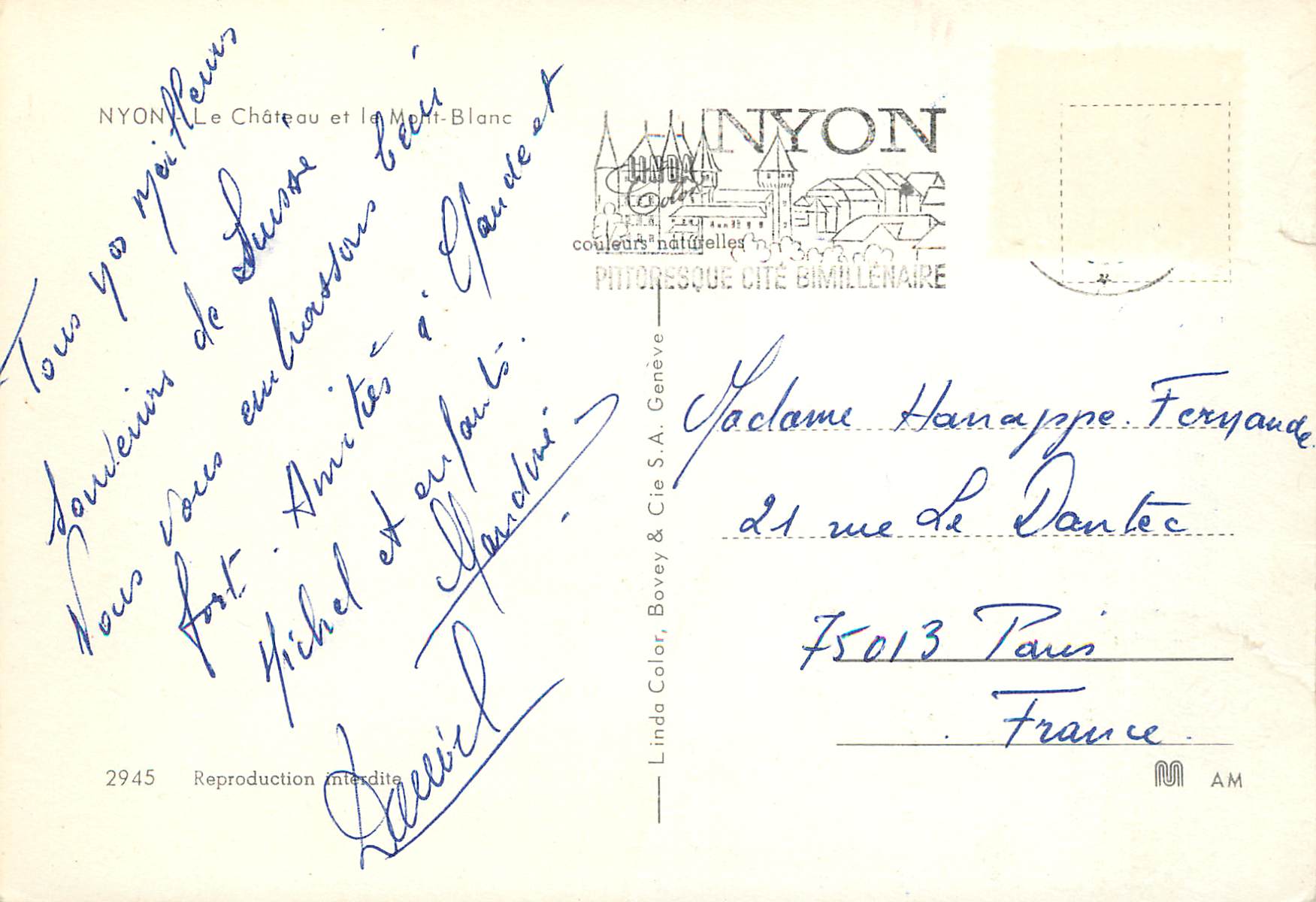 CPM Nyon Le Chateau et le Mont Blanc Nyon — Rückseite