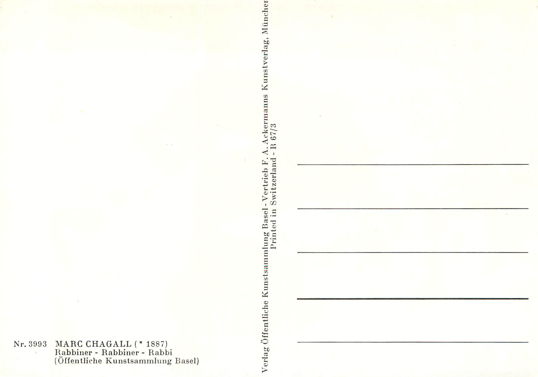 CPM Marc Chagall Rabbiner Rabbiner Rabbi Offentliche Kunstsammlung Basel Verlag Offentliche Kunstsammlung Basel Vertrieb — Rückseite