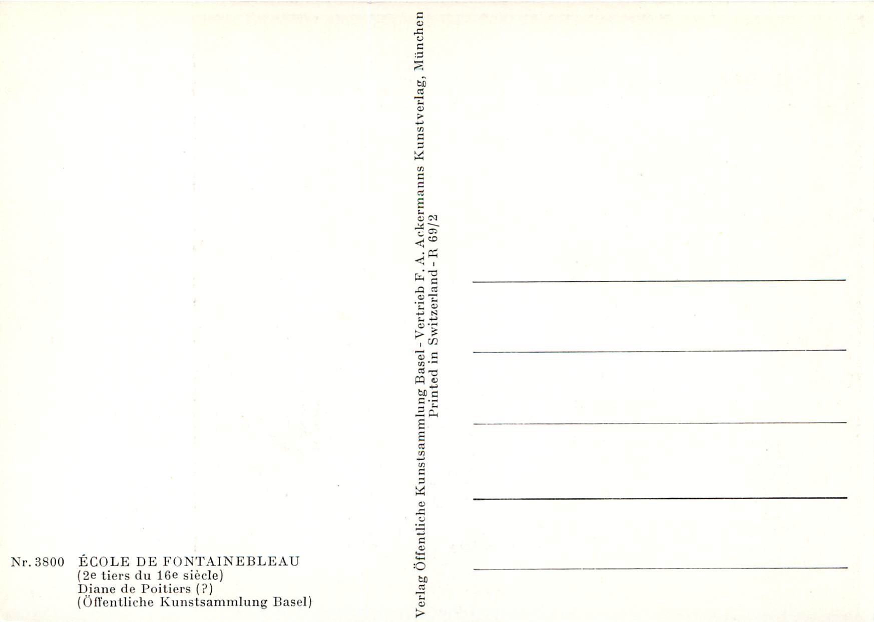 CPM Ecole de Fantainebleau e tiers du e siecle Diane de Poiters Offentliche Kunstsammlung Basel Verlag Offentliche Kunst — Verso