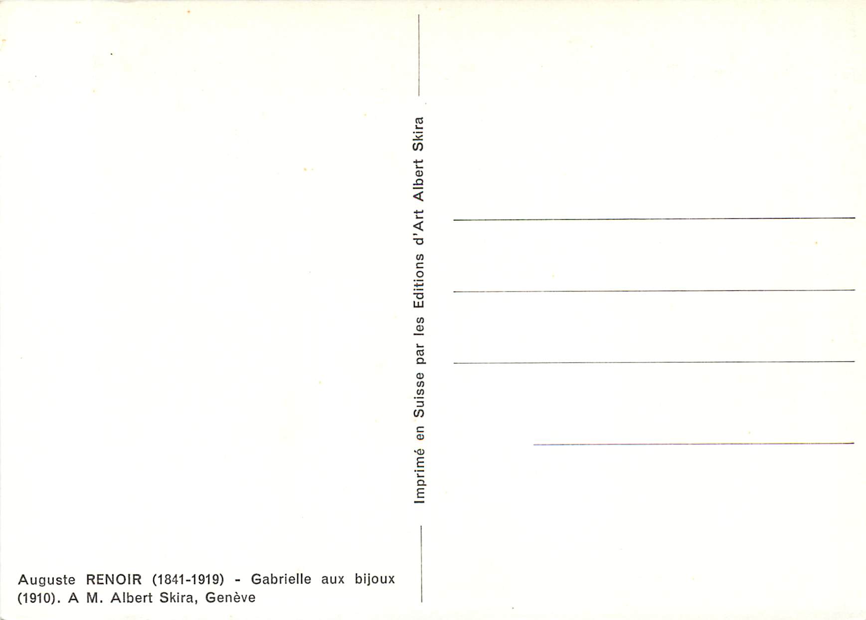 CPM Auguste Renoir Gabrielle aux bijoux A M Albert Skira Geneve Imprime en Suisse par les Editions d Art Albert Skira — Verso