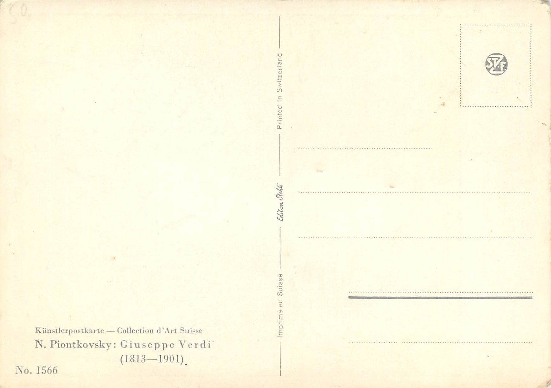 CPM G Verdi Kunstslerpostkarte Collection d Art Suisse N Poinkovsky Giuseppe Verdi — Verso