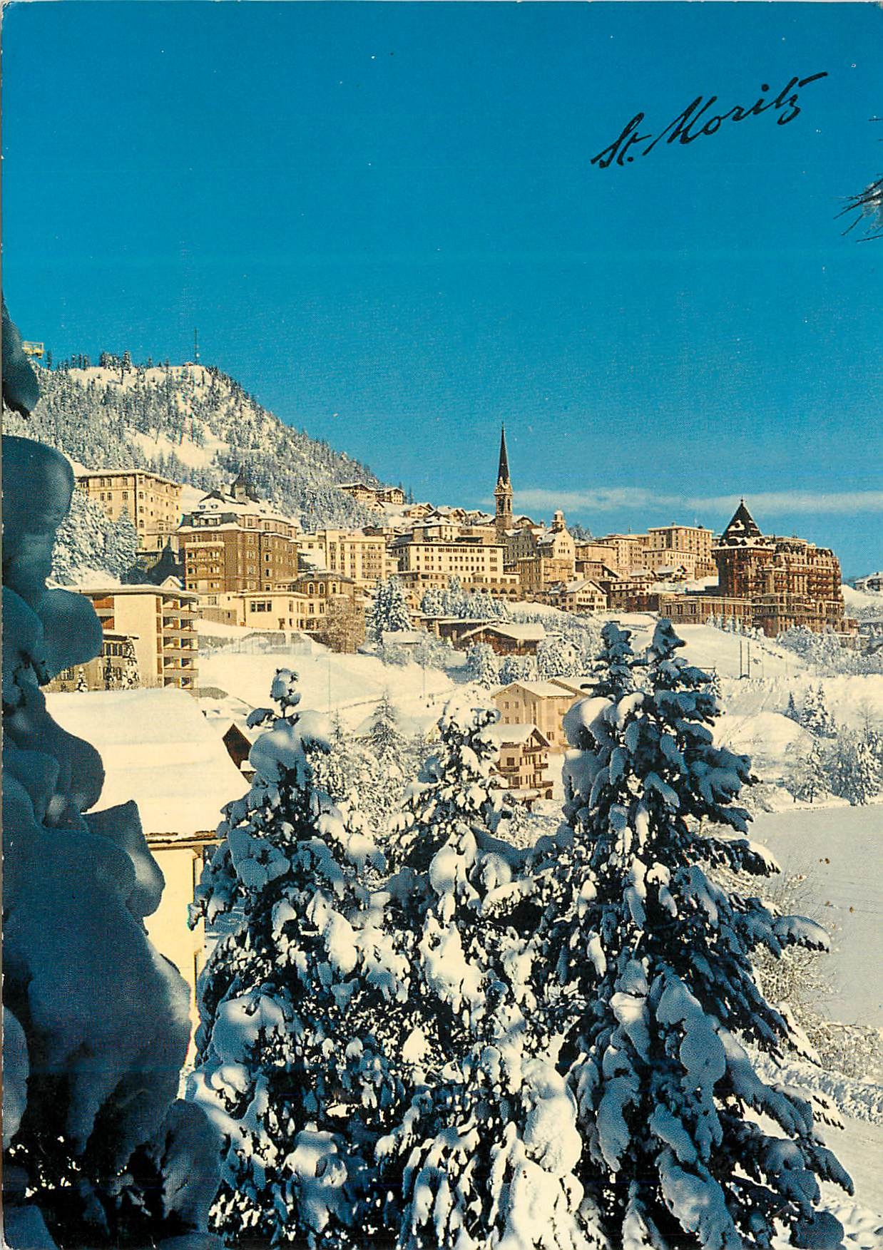 St. Moritz — vue hivernale enneigée — Photo und Verlag Hans Steiner Nr.8