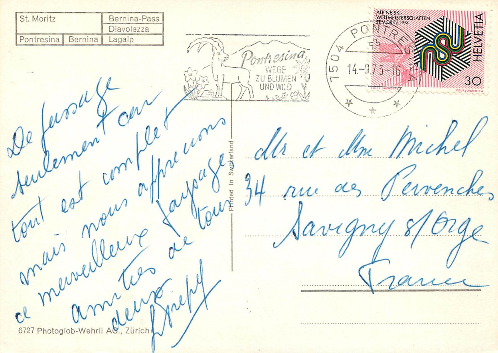 St. Moritz – Berninapass — Photoglob-Wehrli AG, Zürich — Verso