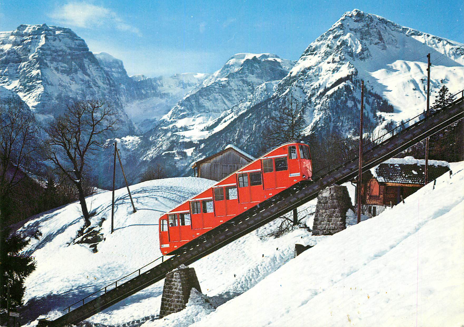 CPM Braunwald Braunwaldbahn mit Blick gegen Todigruppe Braunwald Train Funiculaire