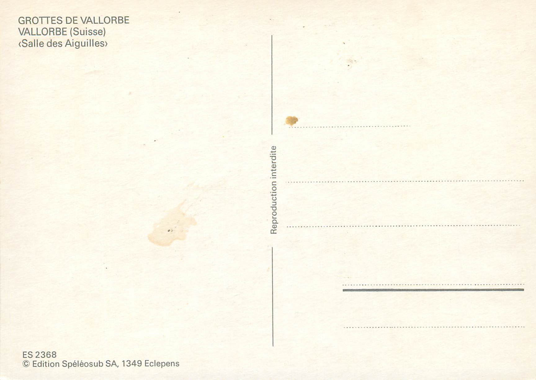 CPM Grottes de Vallorbe Suisse Salle des Aiguilles — Back