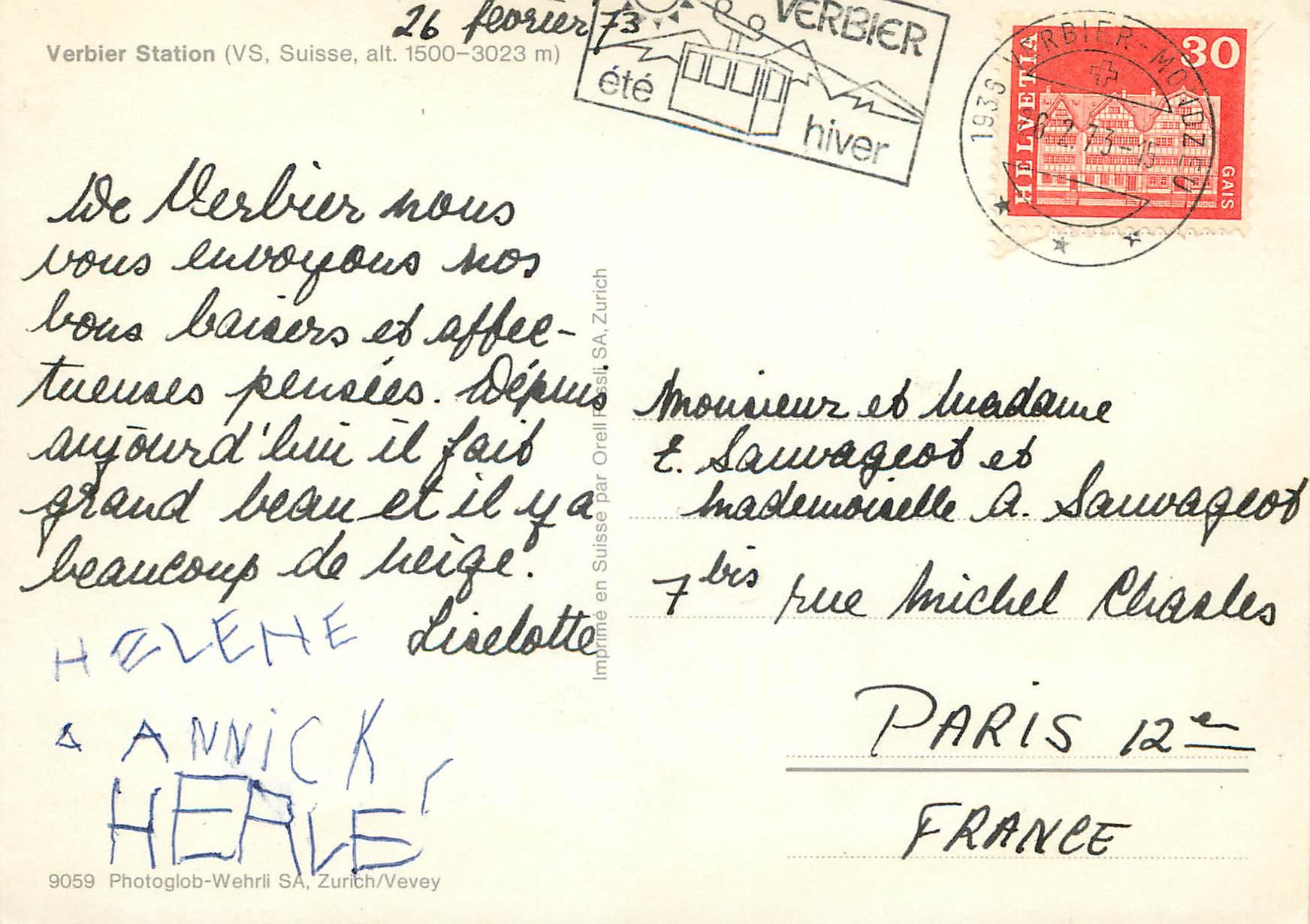 CPM Les Attelas Mont Gele Les Ruinettes Verbier Station V S Suisse Verbier hiver — Back