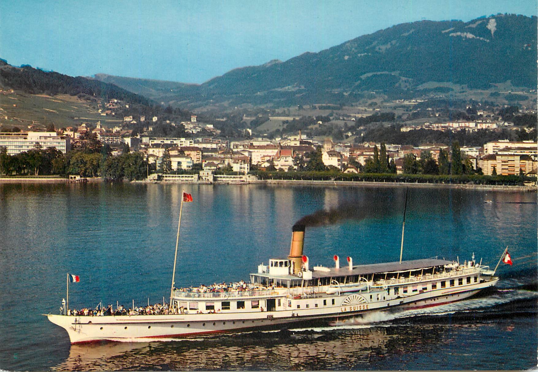 CPM Vevey Vue generale aerienne Bateau
