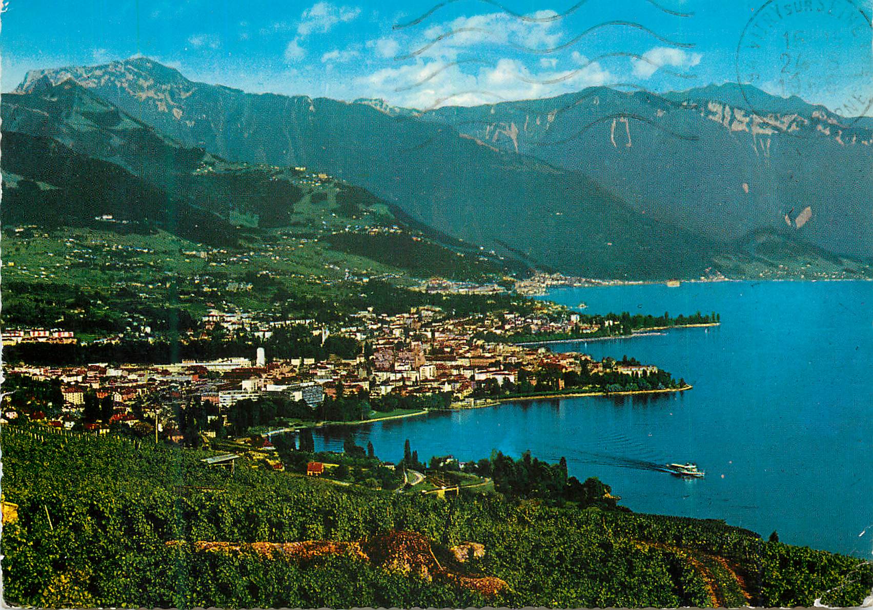 CPM Vevey Vue generale avee Alpes Vaudoises Gesamtansicht mit Waadtlander Alpen Veduta generale ed alpo di Vaud