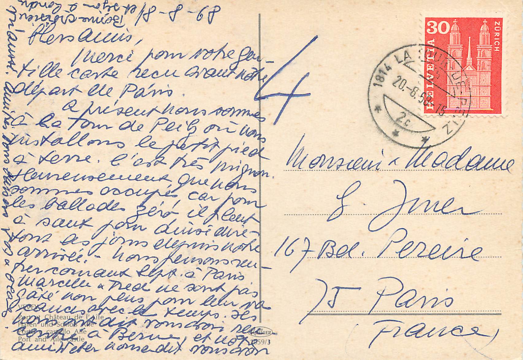 CPM Vevey Port Chateau de l Aile Helvetia Zurich — Rückseite