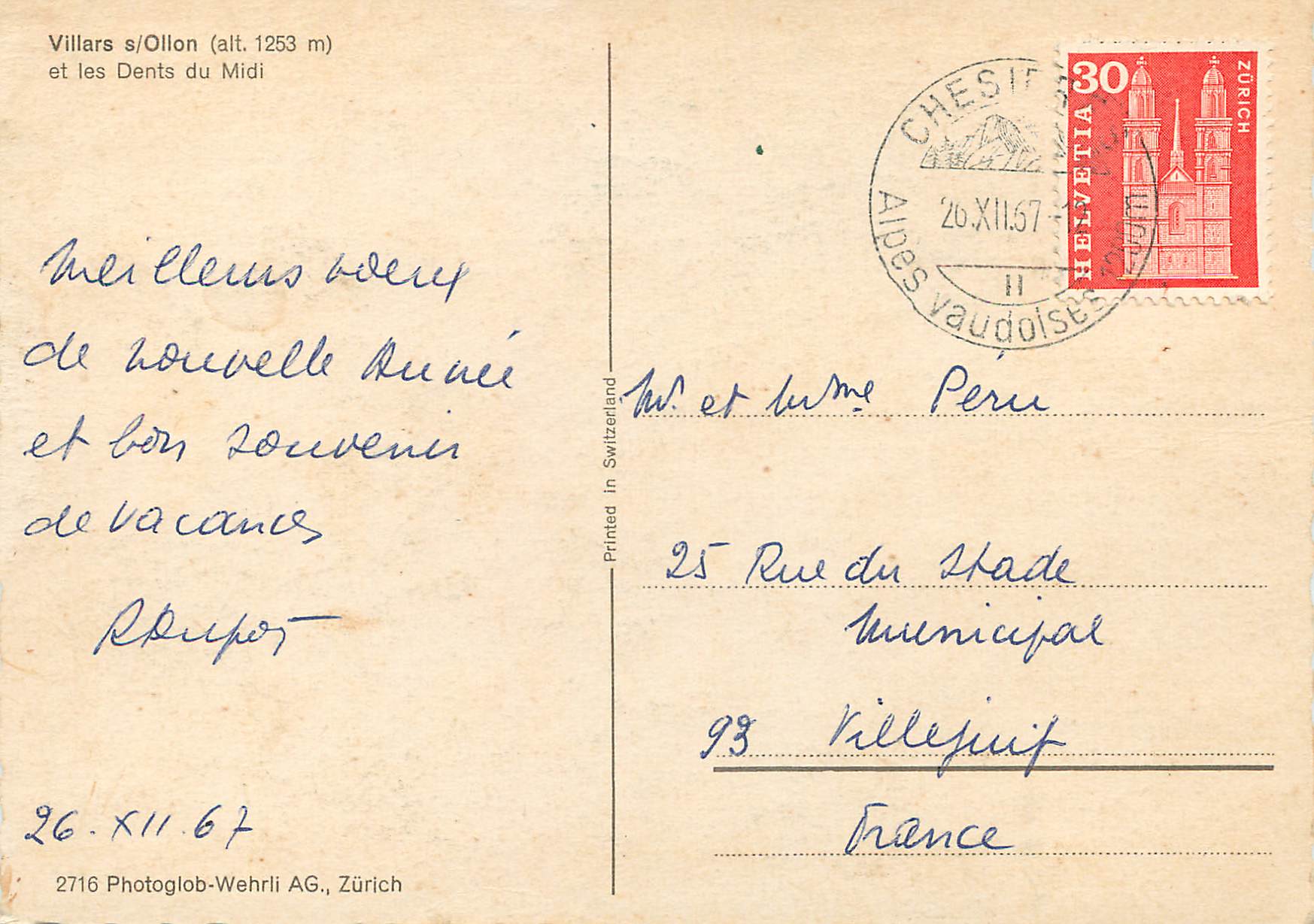 CPM Villars s Ollon et les Dents du Midi — Rückseite