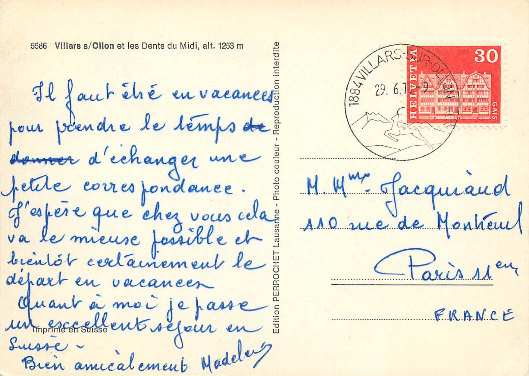 CPM Villars s Ollon et les Dents du Midi  — Back