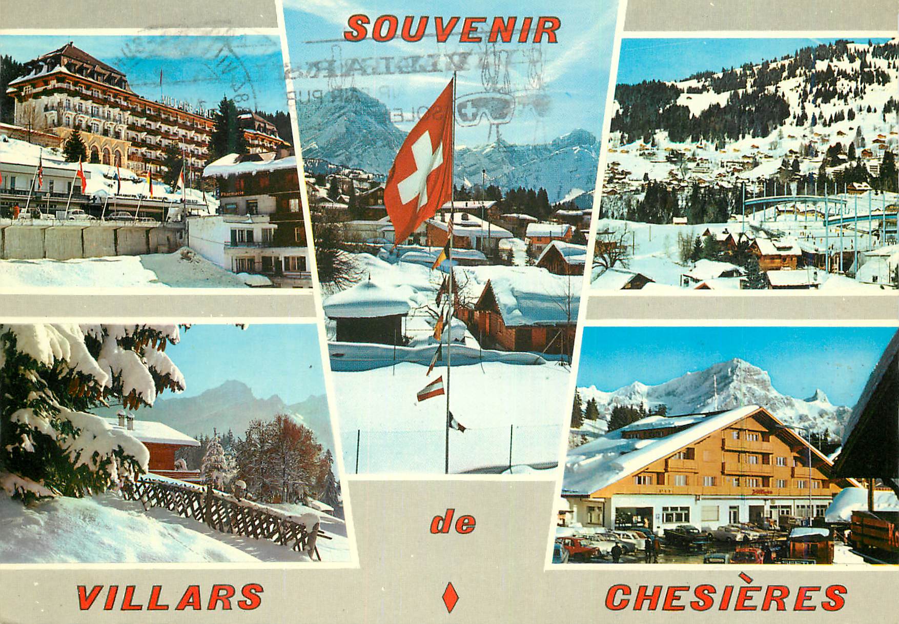 CPM Souvenir Villars de Chesieres Villars Palace Villars Panorama Villars Chesieres La Patinoire Paysage hivernal pres d