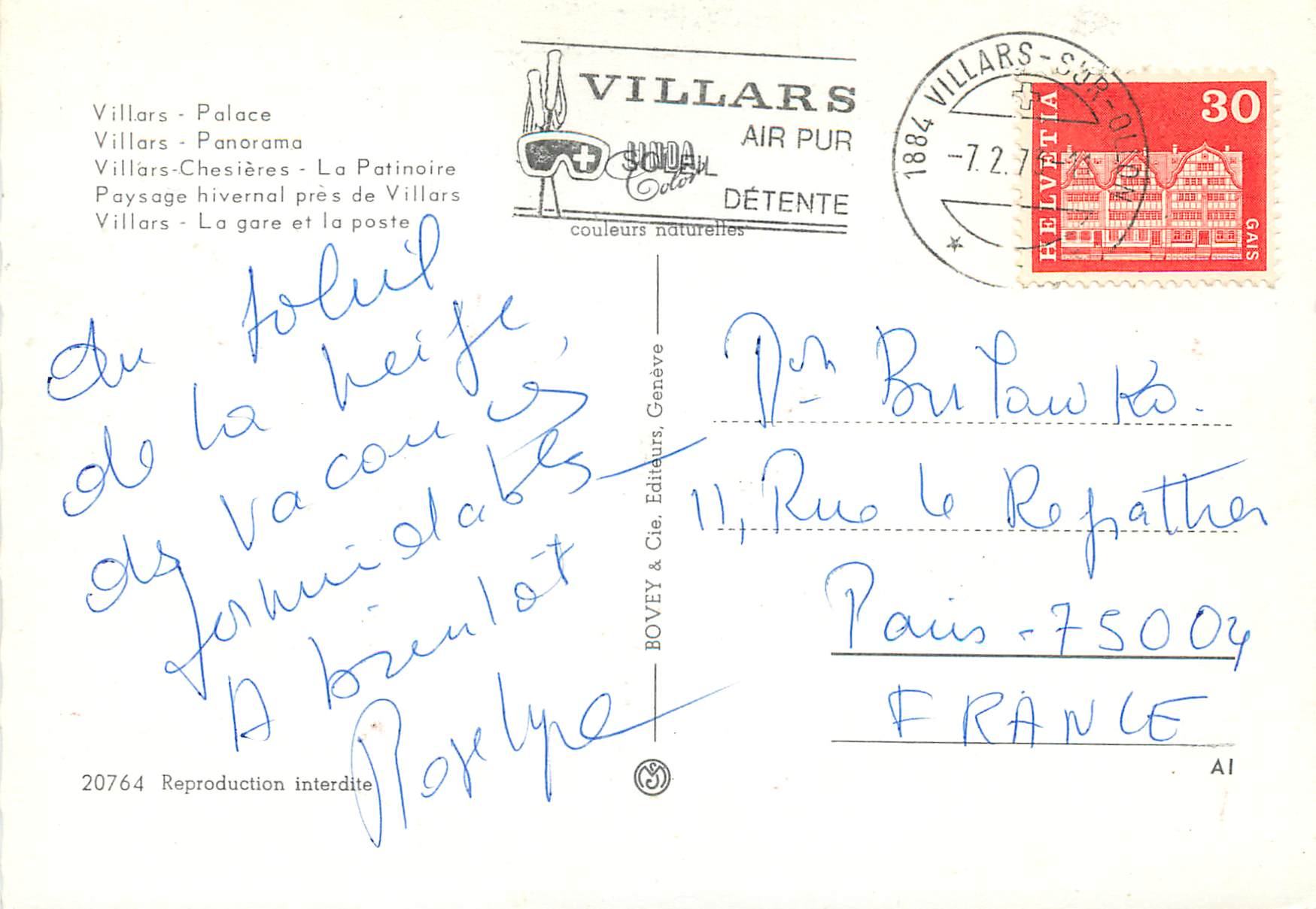 CPM Souvenir Villars de Chesieres Villars Palace Villars Panorama Villars Chesieres La Patinoire Paysage hivernal pres d — Back