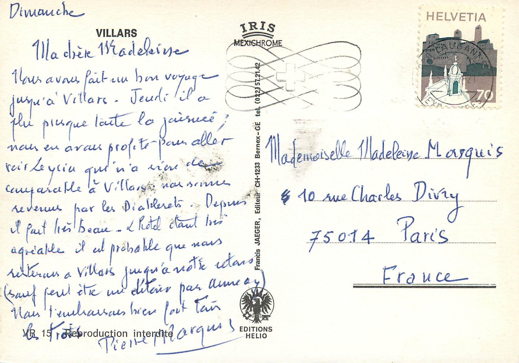 CPM Villars Helvetia Reproduction interdite — Verso