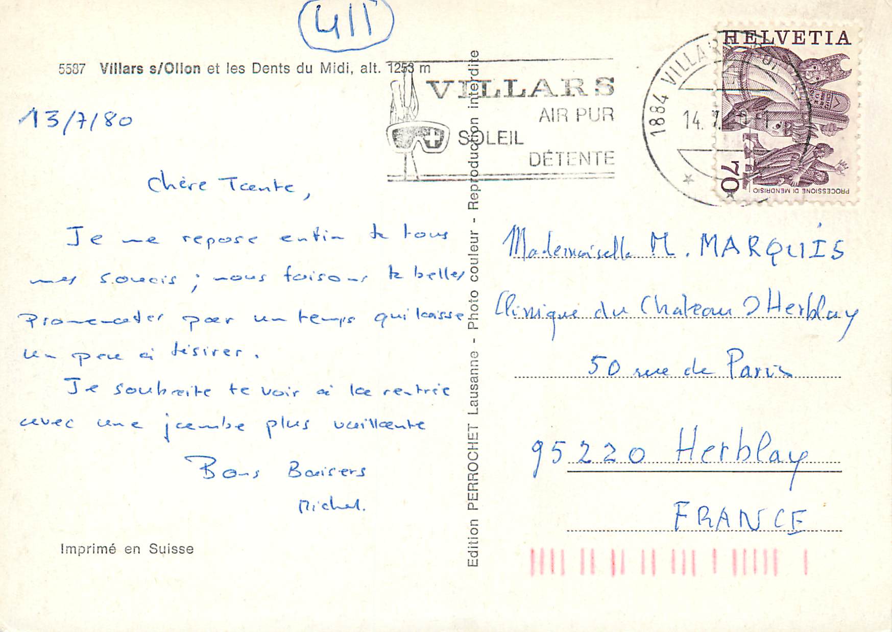 CPM Villars s Ollon et les Dents du Midi Villars air pur soleil detente Villars Helvetia Imprime en Suisse — Rückseite