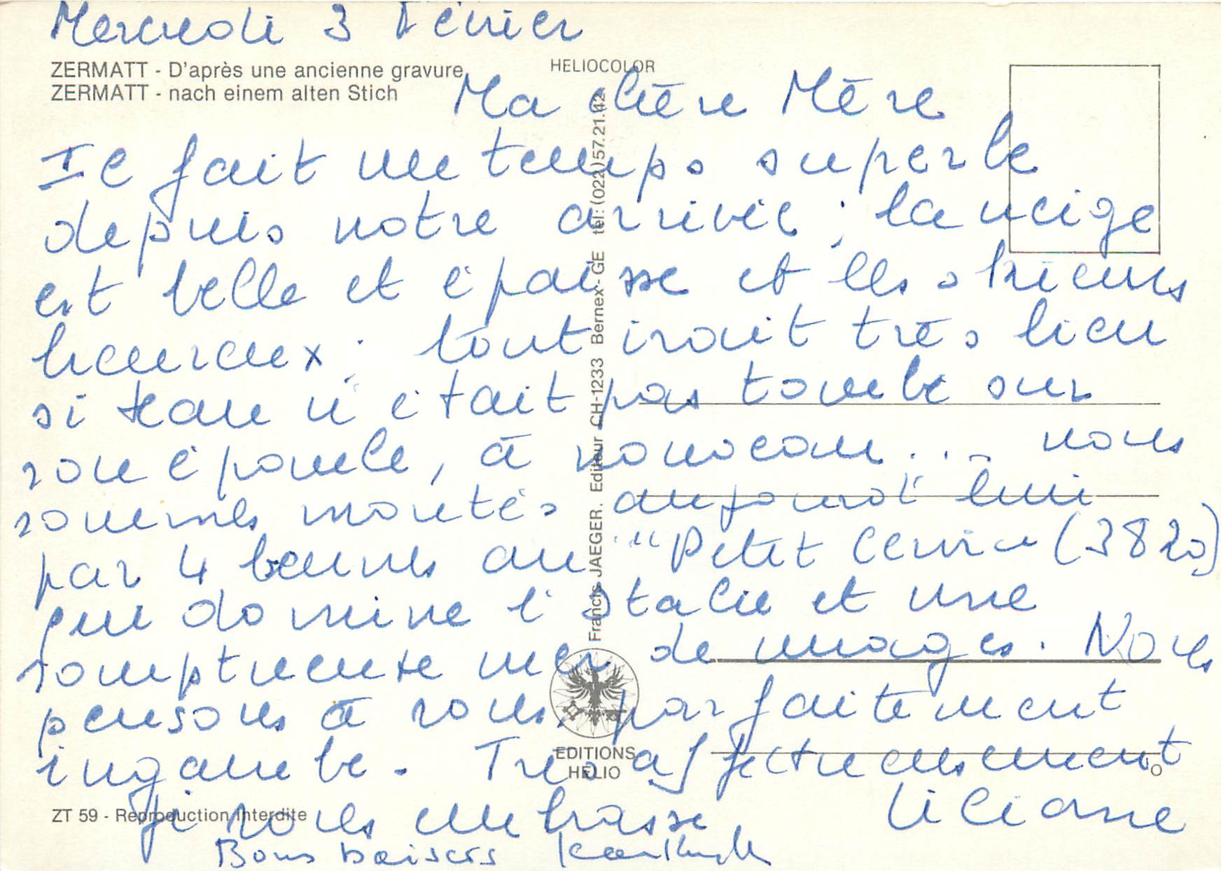 CPM Zermatt D apres une ancienne gravure Zermatt nach einem alten Stich — Rückseite