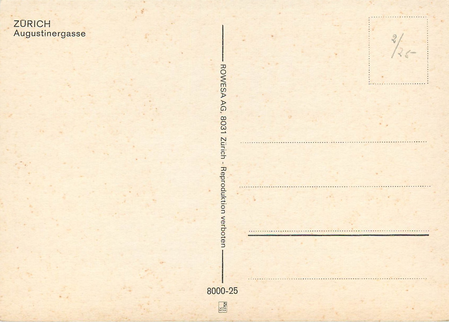 CPM Zurich Augustinergasse — Verso
