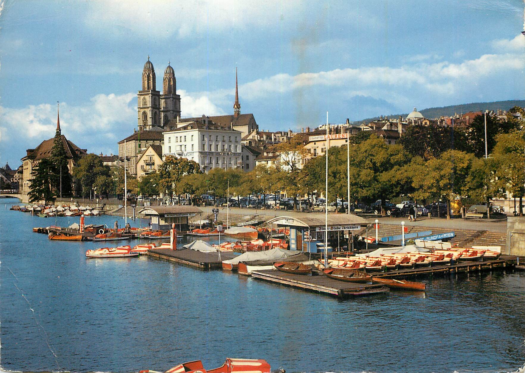 Zurich — vue du quai avec les bateaux et la cathédrale — éditeur Rud. Suter, Oberrieden-ZH, n° 9082