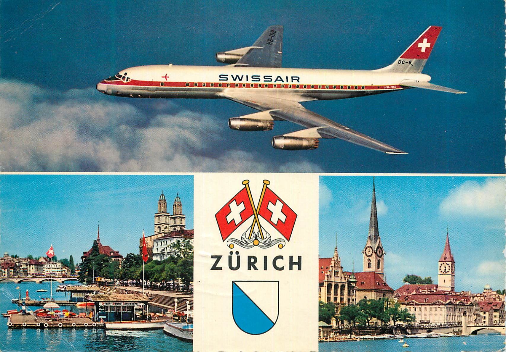 Zurich — Swissair DC-8 en vol — éditeur inconnu, n° de série non visible