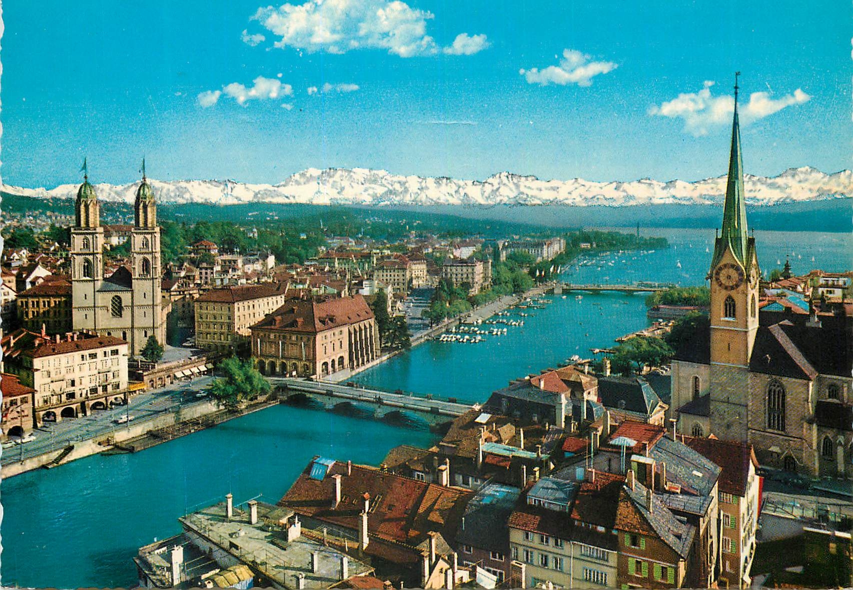 Zurich — vue de la ville et les Alpes — éditeur Krüger, n° 946/103