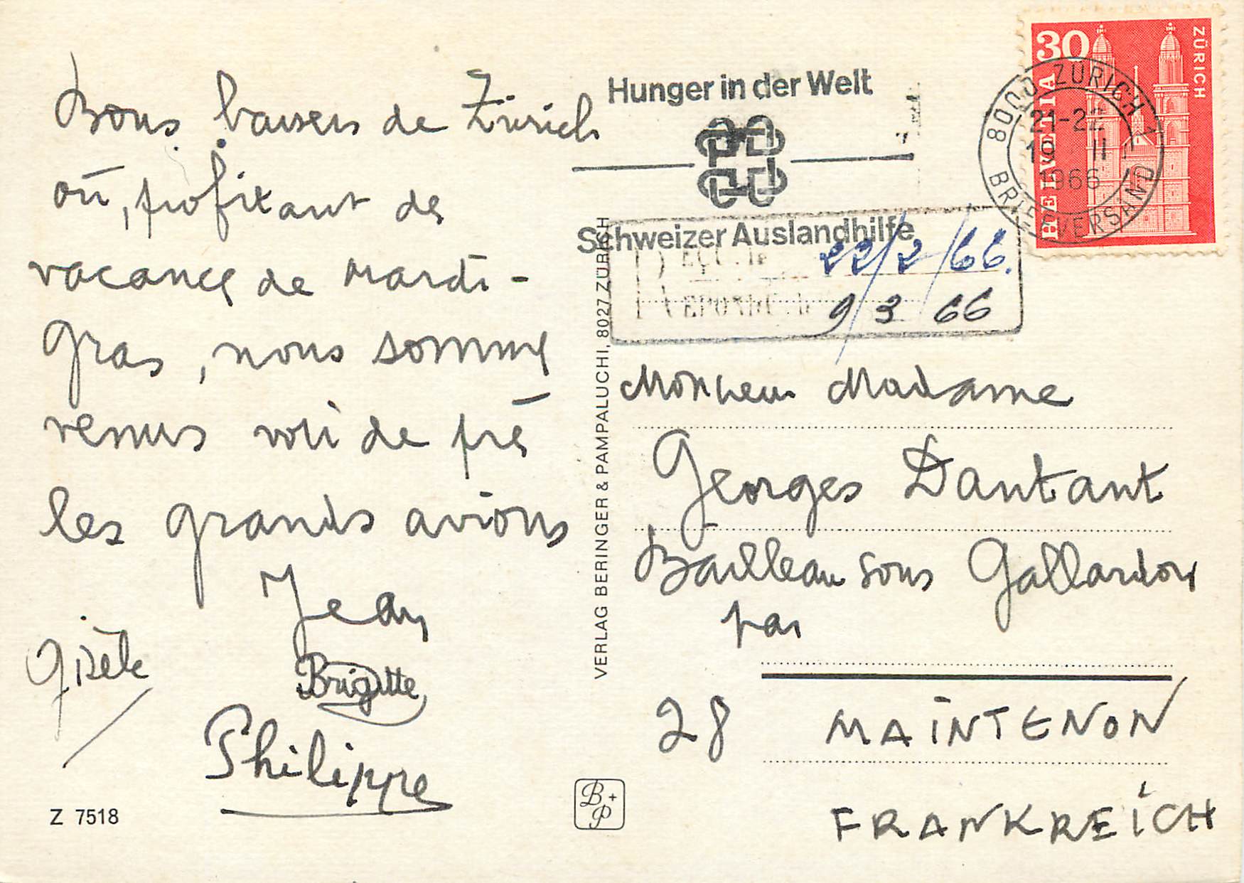 Zurich — vue panoramique avec lac et montagnes — Verlag Beringer & Pampaluchi, Zürich — Verso