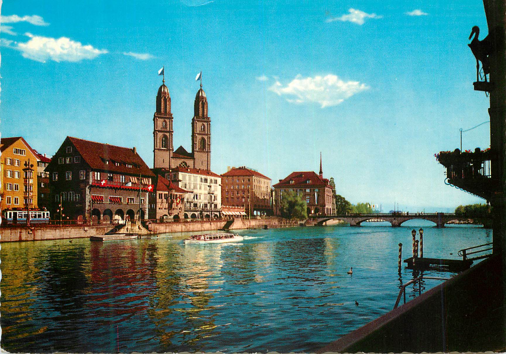 Vue de Zurich — Cathédrale et rivière — éditeur Krüger