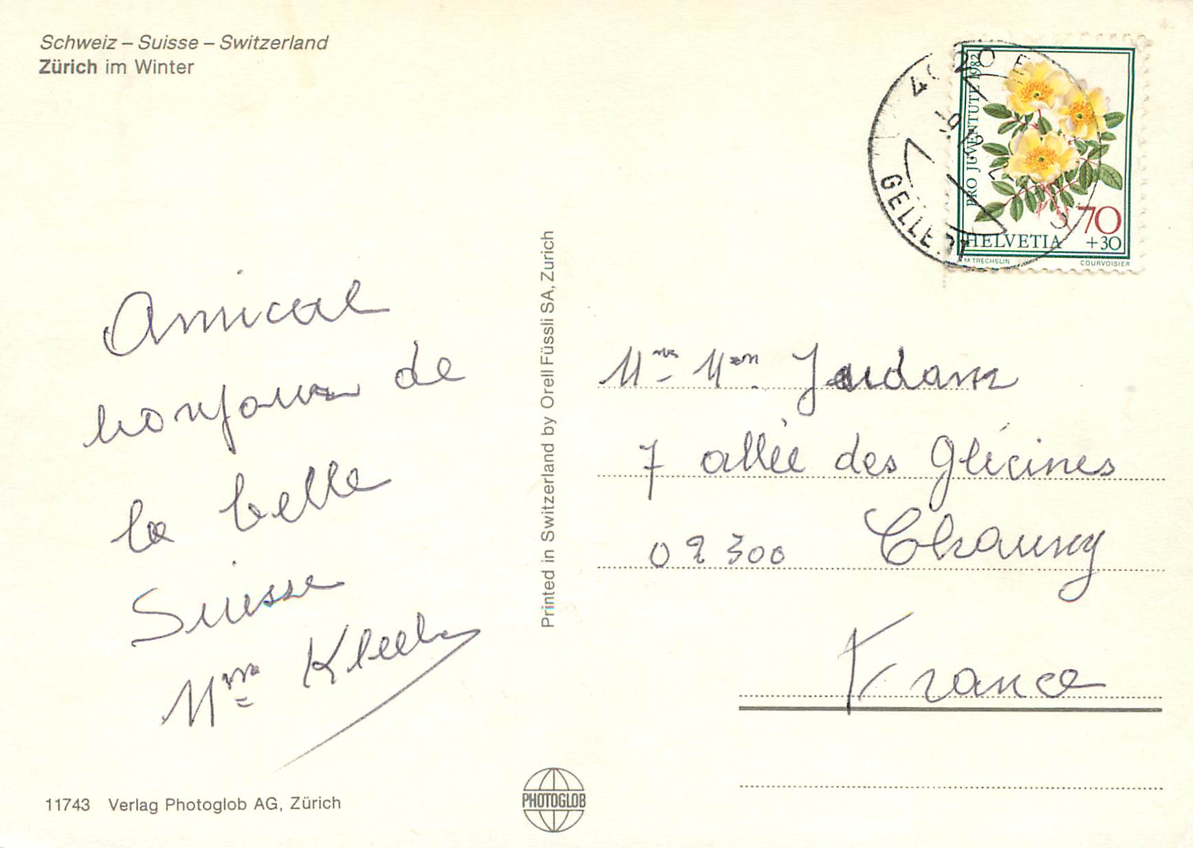CPM Zurich Schweiz Suisse Switzerland Zurich im Winter — Verso
