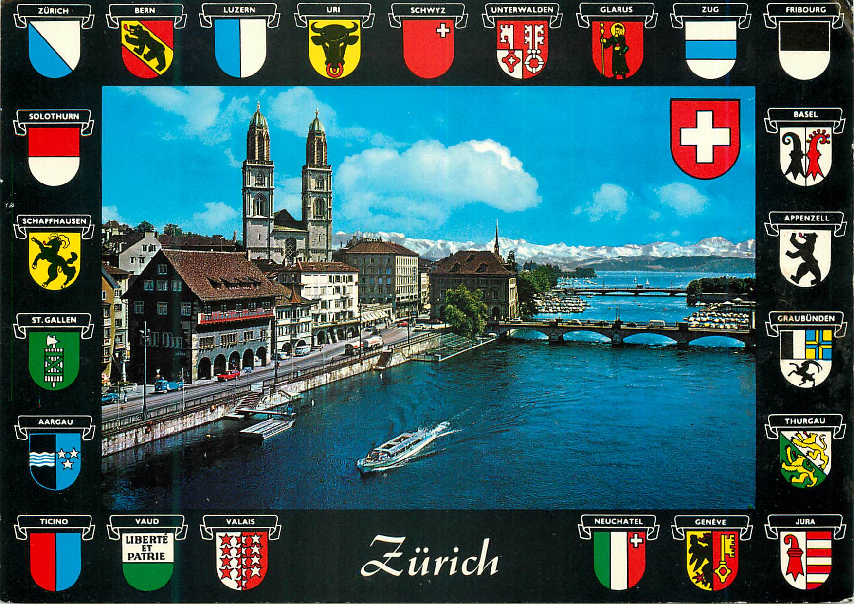 CPM Zurich Schweiz Suisse Switzerland Zurich Limmattquai Grossmunster und die Alpen Zurich Flughafen Mit Luftpost Zeit s